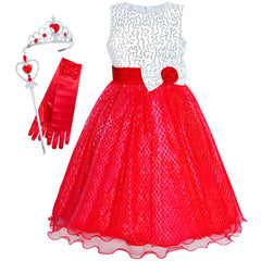 Girls Dress Sequin Crown Gloves Bridesmaid Wedding Pageant Size 4-14 Years