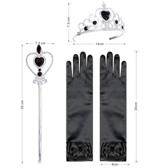 Girls Dress Black Satin One-Shoulder Crown Gloves Party Costume Size 6-12 Years