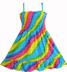 Girls Dress Rainbow Smocked Halter Size 2-10 Years