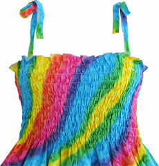 Girls Dress Rainbow Smocked Halter Size 2-10 Years