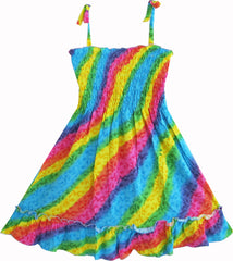 Girls Dress Rainbow Smocked Halter Size 2-10 Years