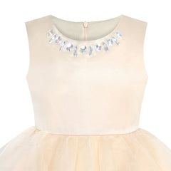 Flower Girls Dress Beige Wedding Pageant Magic Wand Crown Size 5-12 Years