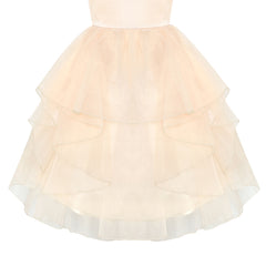 Flower Girls Dress Beige Wedding Pageant Magic Wand Crown Size 5-12 Years