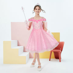 Girls Dress Cold Shoulder Princess Cosplay Crown Wand Size 6-12 Years