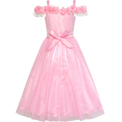 Girls Dress Cold Shoulder Princess Cosplay Crown Wand Size 6-12 Years