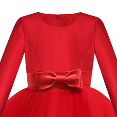 Girls Dress Long Sleeve Burgundy Ball Gown Wedding Party Pageant Size 6-12 Years