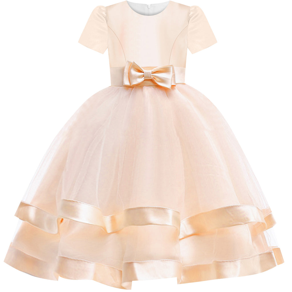 Girls Dress Champagne Red Ball Gown Wedding Party Pageant Size 6-12 Years