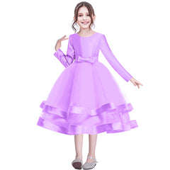 Girls Dress Long Sleeve Purple Ball Gown Wedding Party Pageant Size 6-12 Years
