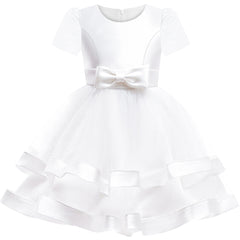 Girls Dress Short Sleeve White Ball Gown Wedding Party Pageant Size 6-12 Years