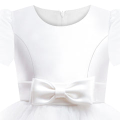 Girls Dress Short Sleeve White Ball Gown Wedding Party Pageant Size 6-12 Years