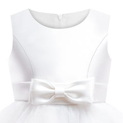 Girls Dress Sleeveless White Ball Gown Wedding Party Pageant Size 6-12 Years