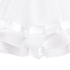 Girls Dress Sleeveless White Ball Gown Wedding Party Pageant Size 6-12 Years