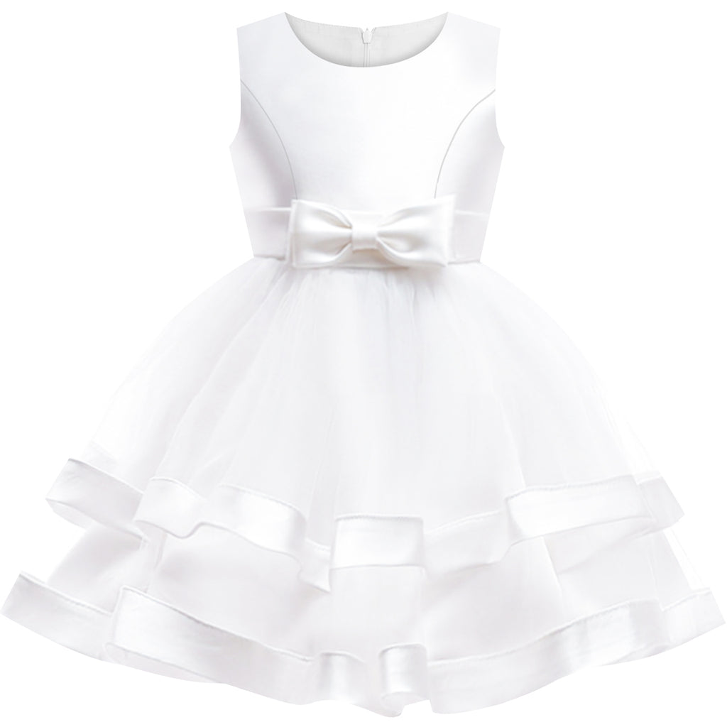 Girls Dress Sleeveless White Ball Gown Wedding Party Pageant Size 6-12 Years