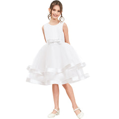 Girls Dress Sleeveless White Ball Gown Wedding Party Pageant Size 6-12 Years