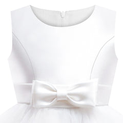 Girls Dress Sleeveless White Ball Gown Wedding Party Pageant Size 6-12 Years