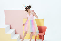 Girls Dress Tulle Unicorn Headband Party Size 3-14 Years