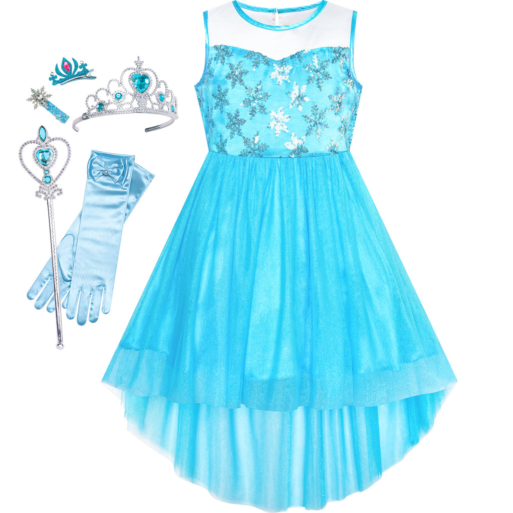 Girls Dress Snow Queen Princess Dress Up Tiara Magic Wand Size 7-14 Years
