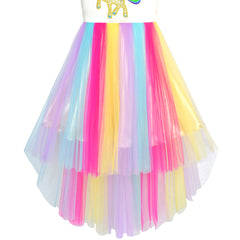 Girls Dress Unicorn Rainbow Tulle Costume Headband Party Size 7-10 Years