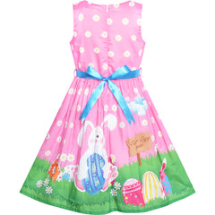 Girls Dress Easter Bunny Egg Hunt Pink Casual Party Size 4-12 Years