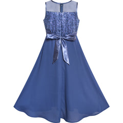 Girls Dress Classic Blue Chiffon Bridesmaid Maxi Ball Gown Size 6-14 Years