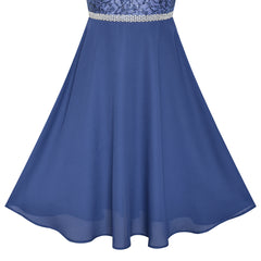 Girls Dress Classic Blue Chiffon Bridesmaid Maxi Ball Gown Size 6-14 Years