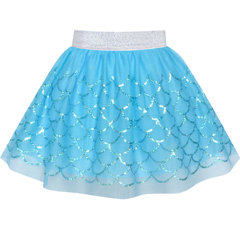 Girls Skirt Mermaid Blue Sequins Party Size 2-10 Years