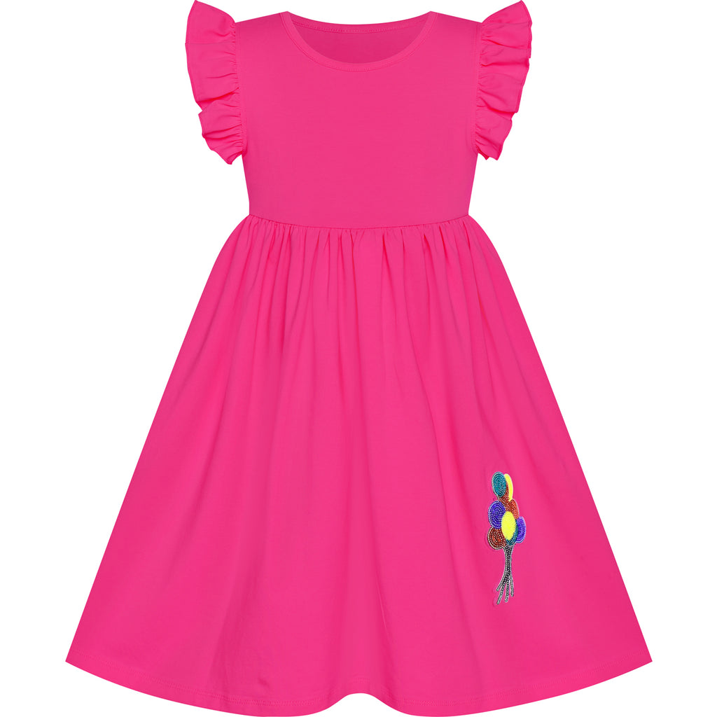 Girls Dress Deep Casual Cotton Flying Sleeve Balloon Size 3-8 Years