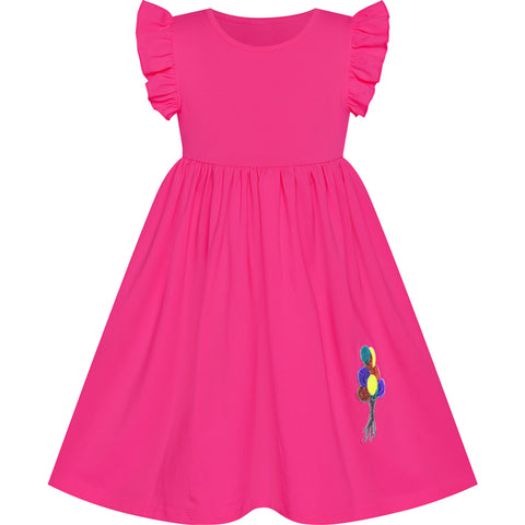 Girls Dress Deep Casual Cotton Flying Sleeve Balloon Size 3-8 Years