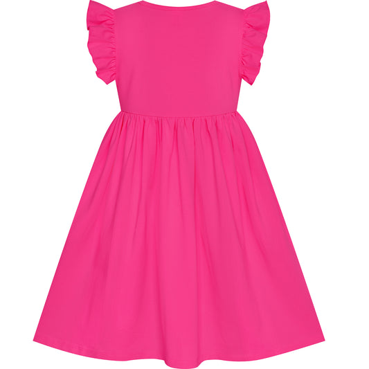Girls Dress Deep Casual Cotton Flying Sleeve Balloon Size 3-8 Years