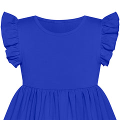 Girls Dress Classic Blue Casual Cotton Flying Sleeve Balloon Size 3-7 Years