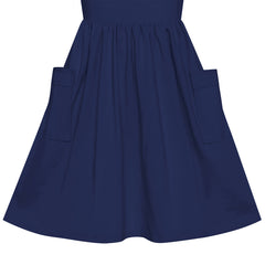 Girls Dress Navy Blue Casual Cotton Long Sleeve Dress Size 3-8 Years