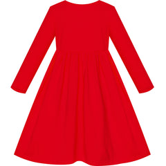 Girls Dress Red Casual Cotton Long Sleeve Dress Size 3-8 Years