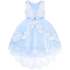 Flower Girl Dress Lace Hi-low Skirt Wedding Pageant Size 6-14 Years