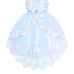 Flower Girl Dress Lace Hi-low Skirt Wedding Pageant Size 6-14 Years