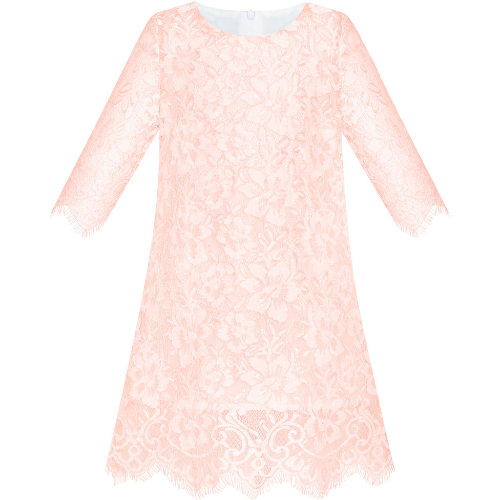 Girls Dress Lace Wave Hem Light Pink Elegant Party Size 5-10 Years