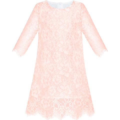 Girls Dress Lace Wave Hem Light Pink Elegant Party Size 5-10 Years