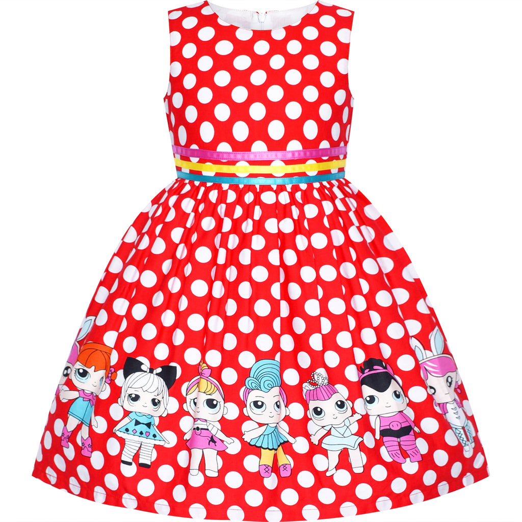 Girls Dress Red Polka Dot Cotton Casual Sundress Size 2-10 Years