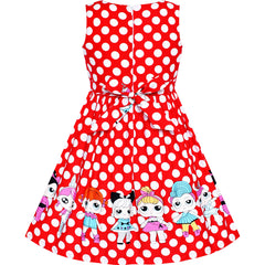 Girls Dress Red Polka Dot Cotton Casual Sundress Size 2-10 Years
