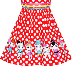 Girls Dress Red Polka Dot Cotton Casual Sundress Size 2-10 Years