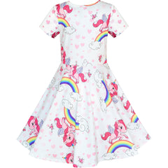 Girls Dress Unicorn Rainbow Short Sleeve Casual Dress Size 3-8 Years