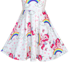 Girls Dress Unicorn Rainbow Short Sleeve Casual Dress Size 3-8 Years