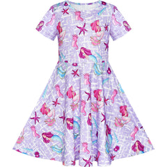 Girls Dress Mermaid Short Sleeve Casual Dress Size 5-10 Years