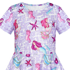 Girls Dress Mermaid Short Sleeve Casual Dress Size 5-10 Years