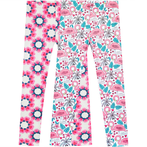 Girls Pants 2-Pack Casual Leggings Flower Floral Size 3-7 Years