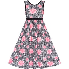 Girls Dress Tie Back Flower Casual Dress Party Size 4-14 Years