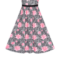 Girls Dress Tie Back Flower Casual Dress Party Size 4-14 Years