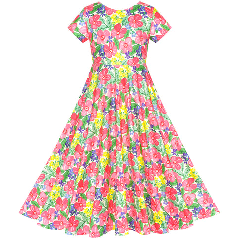 Girls Dress Floral Maxi Dress Open Back Bow Tie Casual Size 4-10 Years