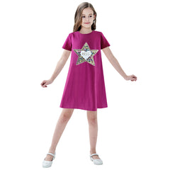 Girls Dress Cotton Casual Star Embroidered Violet Size 3-7 Years