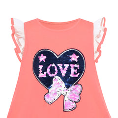 Girls Dress Cotton Casual Heart Bow Tie Embroidered Orange Size 3-7 Years