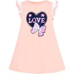 Girls Dress Cotton Casual Heart Bow Tie Embroidered Blush Pink Size 3-7 Years